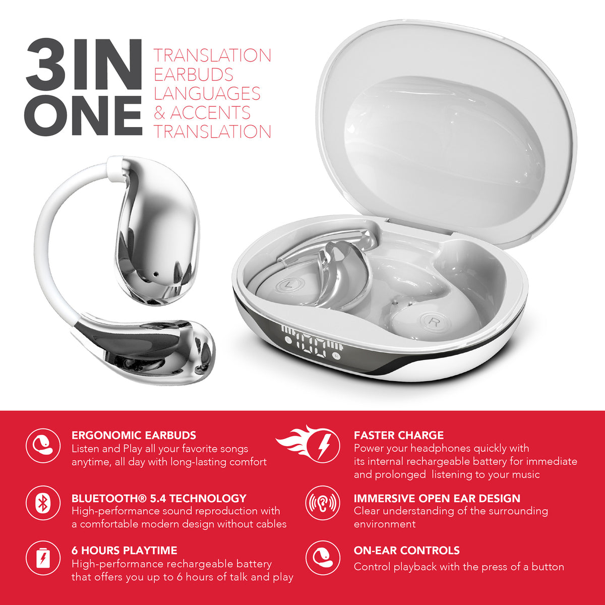RCA WAVE-88WHT AI Translation True Wireless Earbuds, White