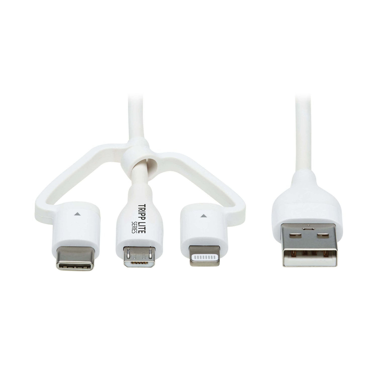 Tripp Lite by Eaton M101AB-004-LMCW Safe-IT 4 ft USB-A to Lightning, Micro-USB and USB-C Charge and Sync Cable