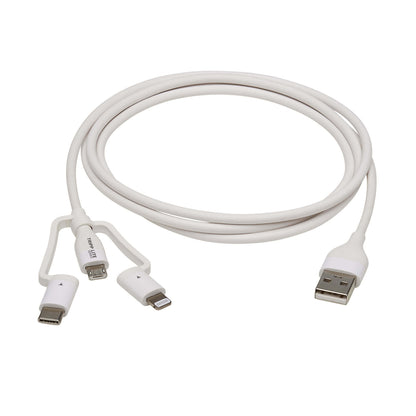 Tripp Lite by Eaton M101AB-004-LMCW Safe-IT 4 ft USB-A to Lightning, Micro-USB and USB-C Charge and Sync Cable