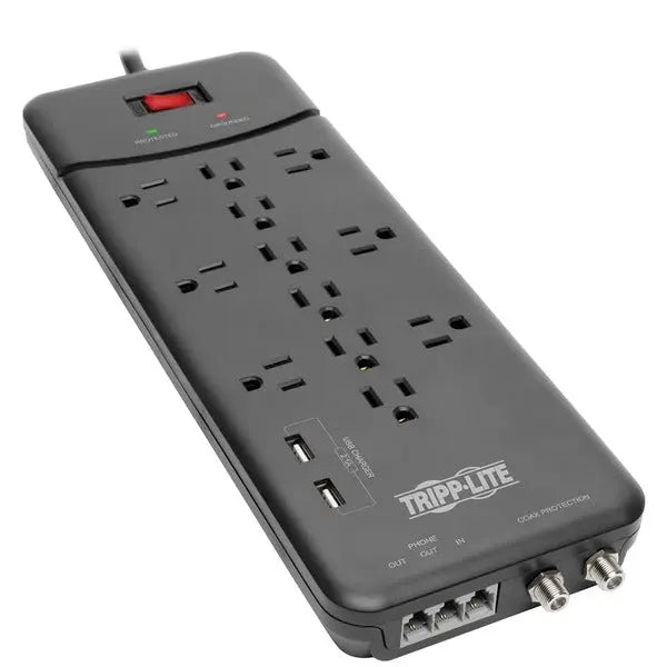 TRIPP LITE TLP128TTUSBB 12-Outlet Surge Protector with USB and Cable Connectors