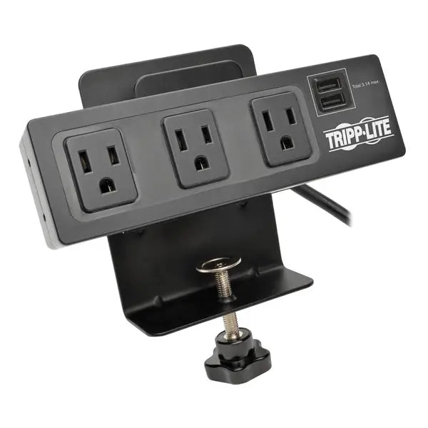 Tripp Lite TLP310USBC Surge Protector Power Strip with USB Charging and Desk Clamp