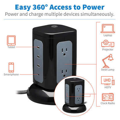 Tripp Lite by Eaton TLP606UCTOWER 6-Outlet Tower Surge Protector with USB-C and USB-A Charging
