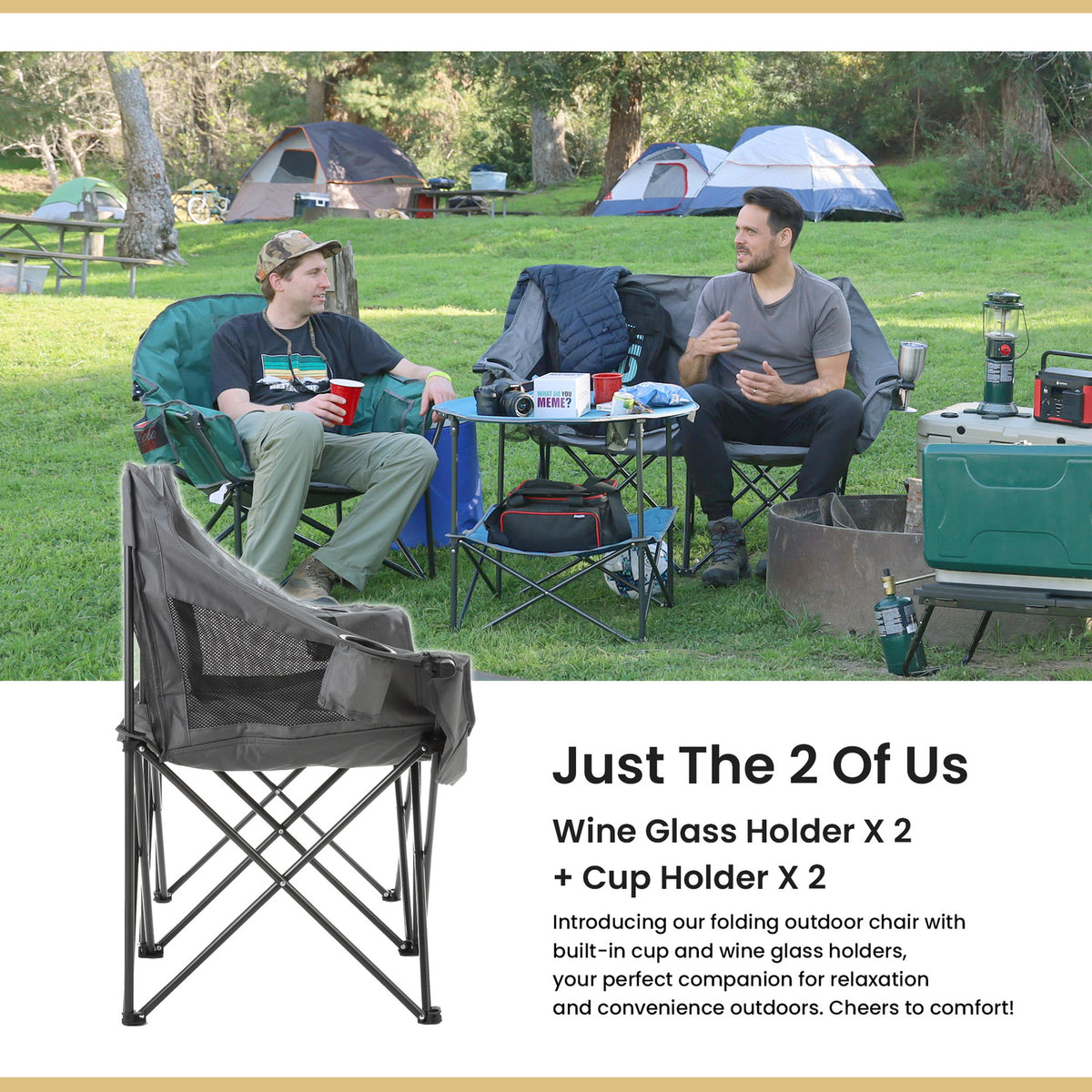 Arrowhead Outdoor KKS0319U Portable Double Camping Chair with Wine Glass Holders