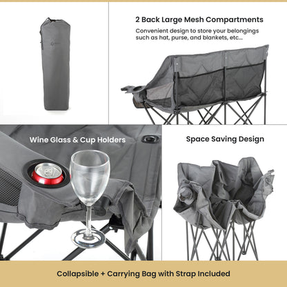 Arrowhead Outdoor KKS0319U Portable Double Camping Chair with Wine Glass Holders