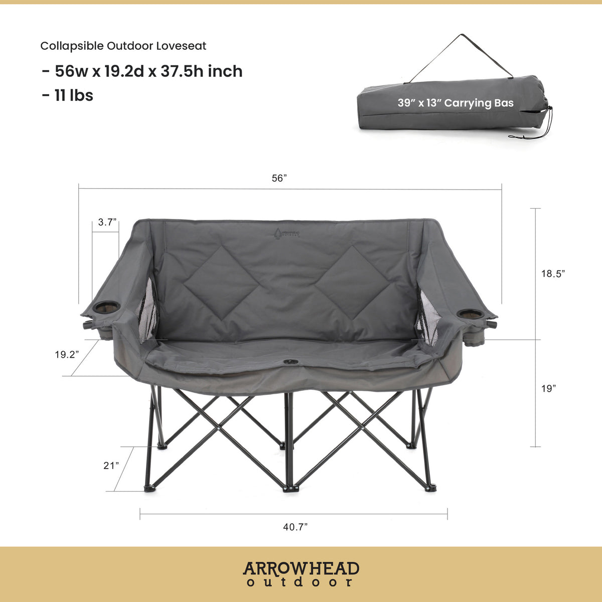 Arrowhead Outdoor KKS0319U Portable Double Camping Chair with Wine Glass Holders