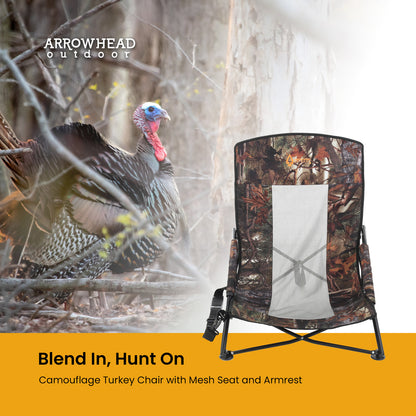 Arrowhead Outdoor Port Field Turkey Hunt Blind Chair with Camouflage Pattern and Portable Design