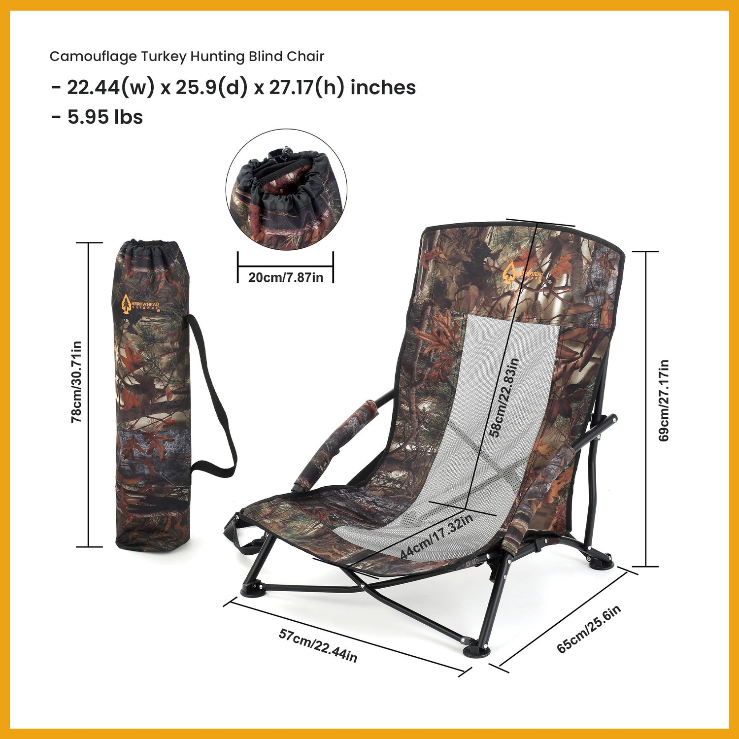 Arrowhead Outdoor Port Field Turkey Hunt Blind Chair with Camouflage Pattern and Portable Design