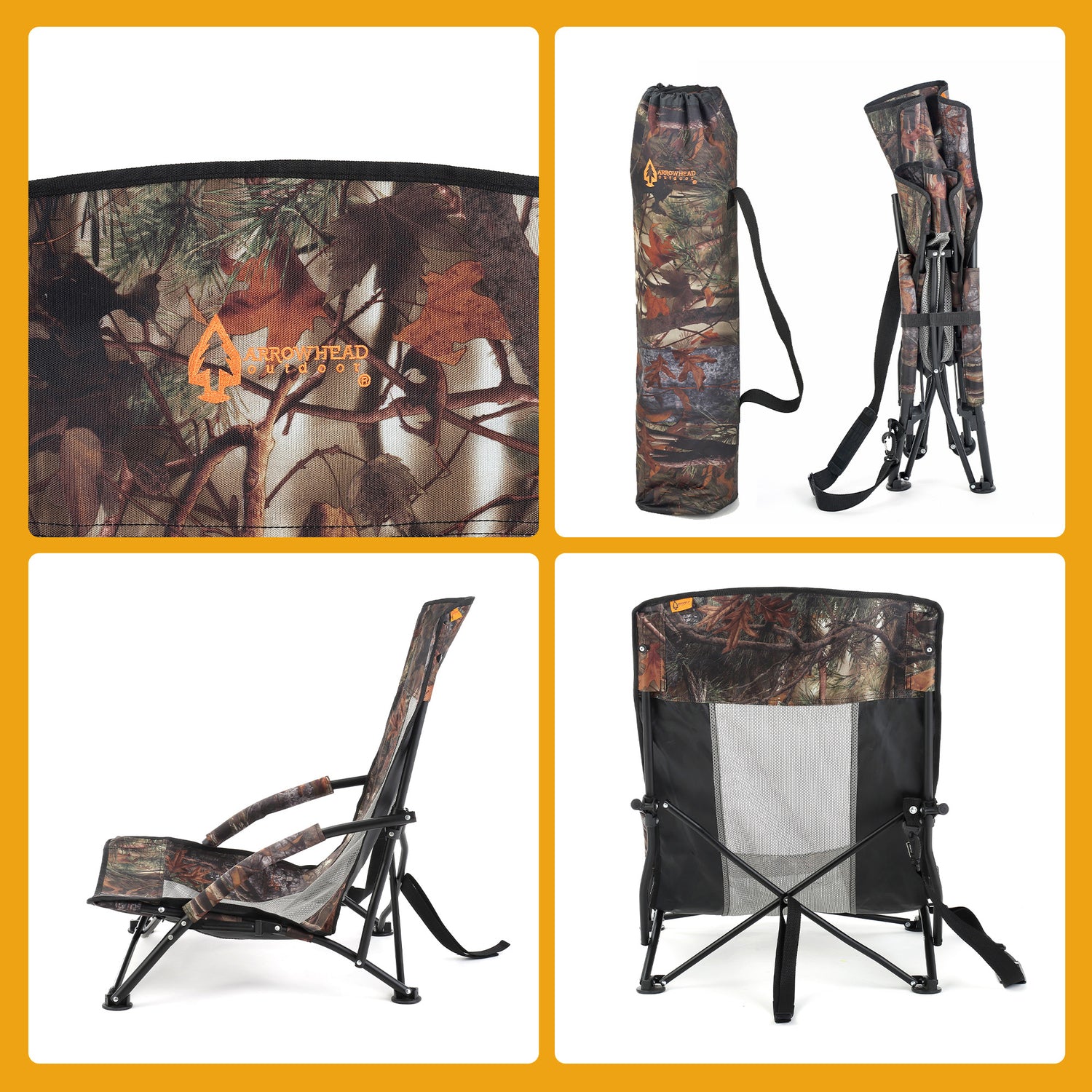 Arrowhead Outdoor Port Field Turkey Hunt Blind Chair with Camouflage Pattern and Portable Design