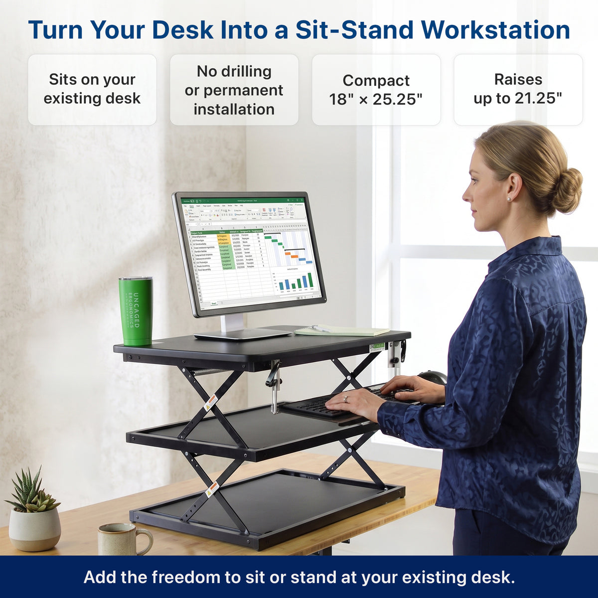 UNCAGED ERGONOMICS CDM-B Adjustable Standing Desk Converter