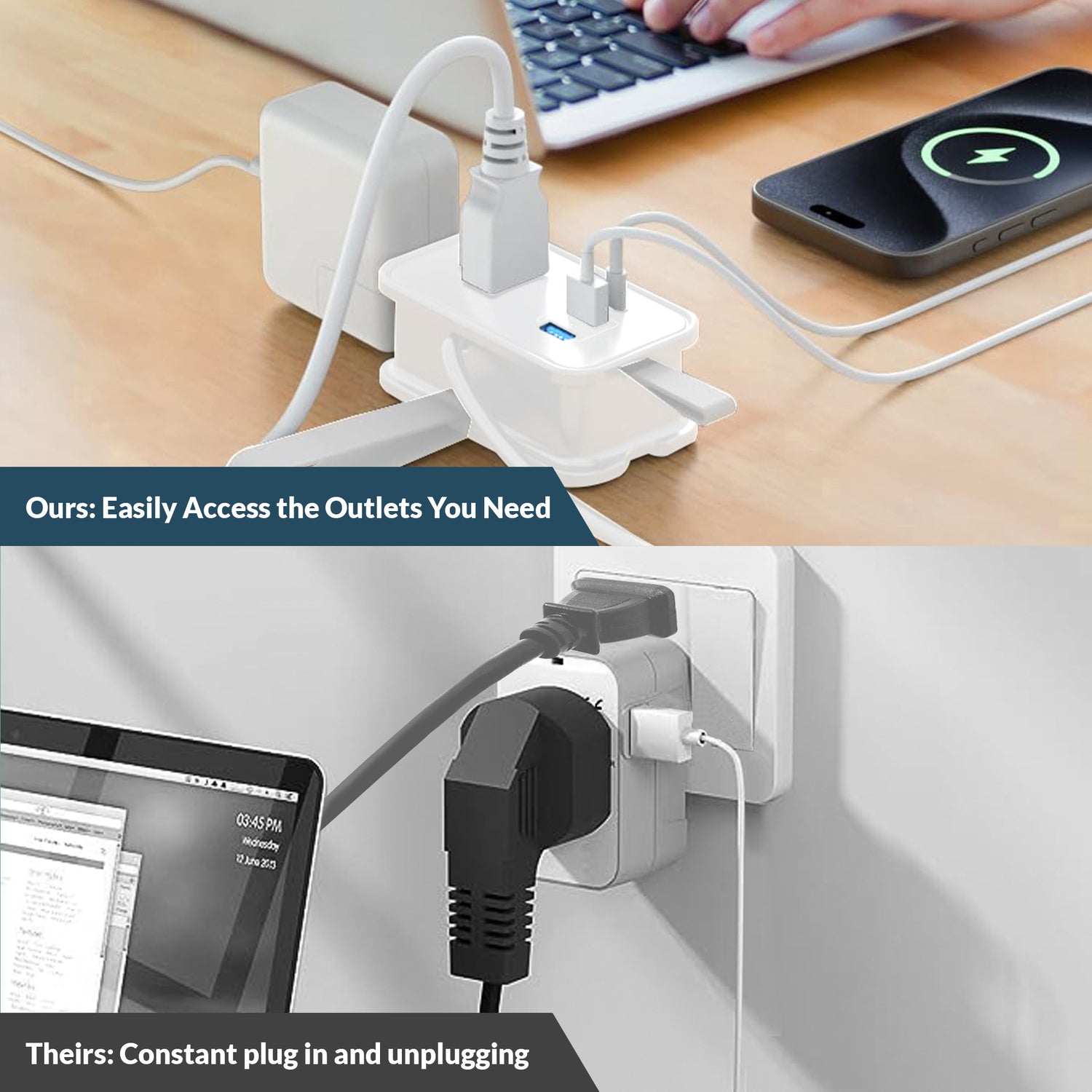 UNCAGED ERGONOMICS TRAVEL Power Strip White (Part Number: TC-WHITE)