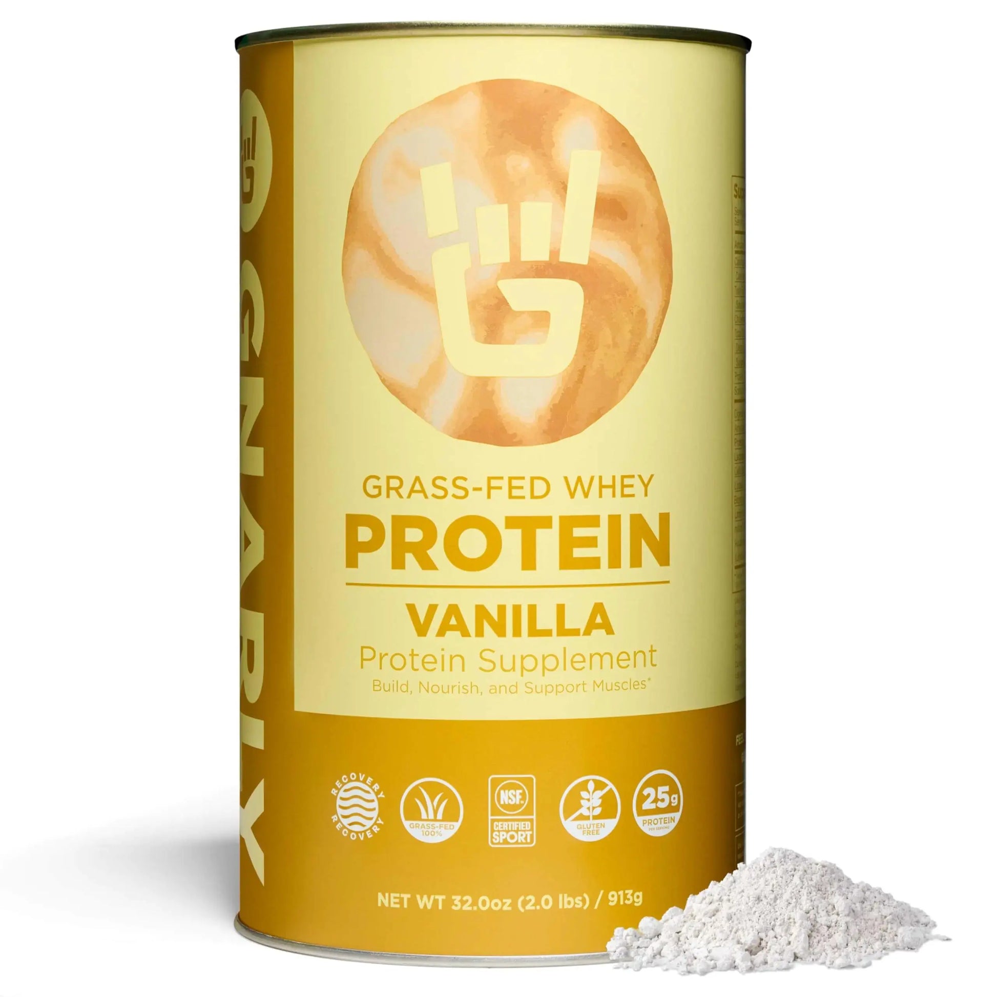 Gnarly Nutrition Vanilla Protein Powder - Grass Fed Whey Protein Powder NSF Sport Certified Smooth Taste Sports Nutrition Muscle Repair 25g Protein - Vanilla 32 Oz Atticus Goods