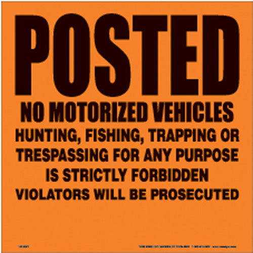 VOSS SIGNS Orange Aluminum Sign 11 1/4 inch - No Vehicles Posted - Part Number 143 NMV OA
