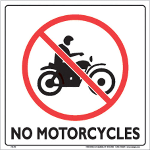 VOSS SIGNS White Plastic Sign 12 Inches - No Motorcycles, Part Number 321 NMC WP