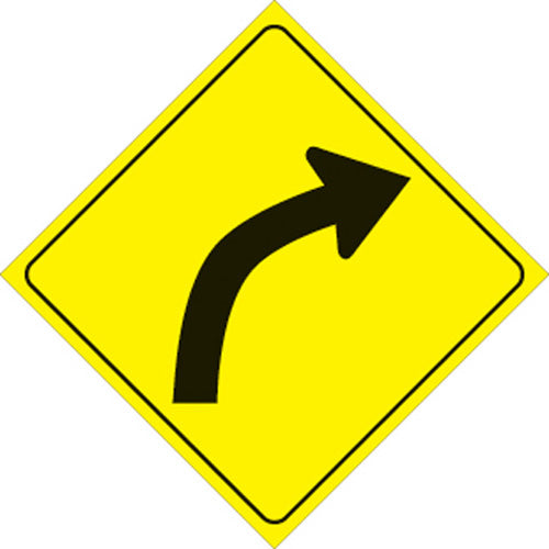 VOSS SIGNS 406 CUR YR Yellow Plastic Reflective Sign, 12" Right Curve
