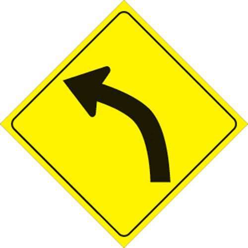 VOSS SIGNS 407 3UR Yellow Plastic Reflective Sign, 12-Inch Left Curve