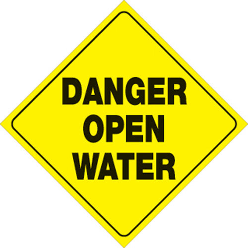 Voss Signs 12" Yellow Plastic Reflective Sign - Danger Open Water (Part #430 DOW YR)