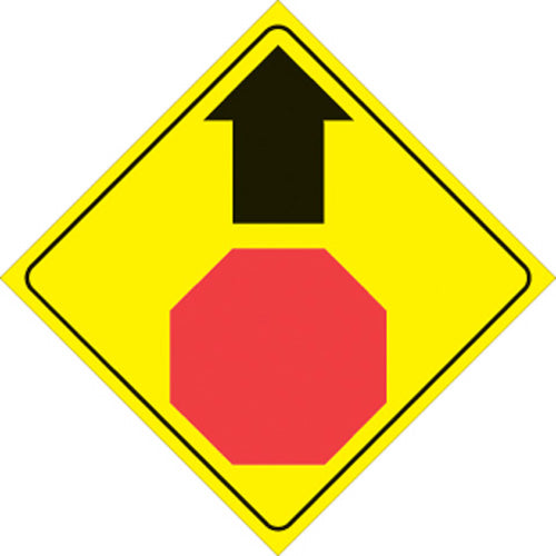 Voss Signs 447 SAA YR Yellow Plastic Reflective Sign – 12 Inch Stop Ahead Warning Sign