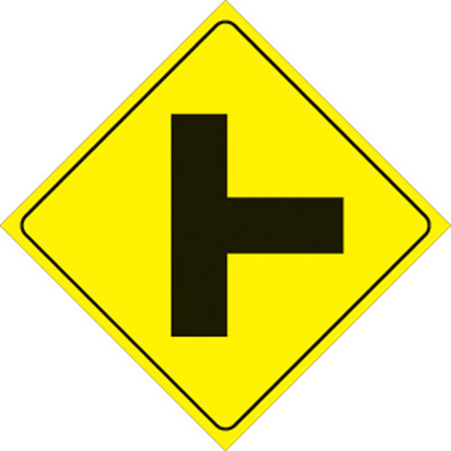 VOSS SIGNS Yellow Plastic Reflective Sign 12-Inch - Right T-Intersection