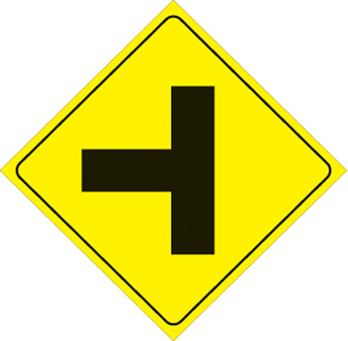 Voss Signs 12-Inch Yellow Plastic Reflective Sign for Left T-Intersection (Part Number 467 LT YR)