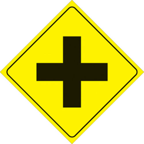 VOSS SIGNS 470 XYR Yellow Plastic Reflective Sign – 12-Inch 4-Way Intersection
