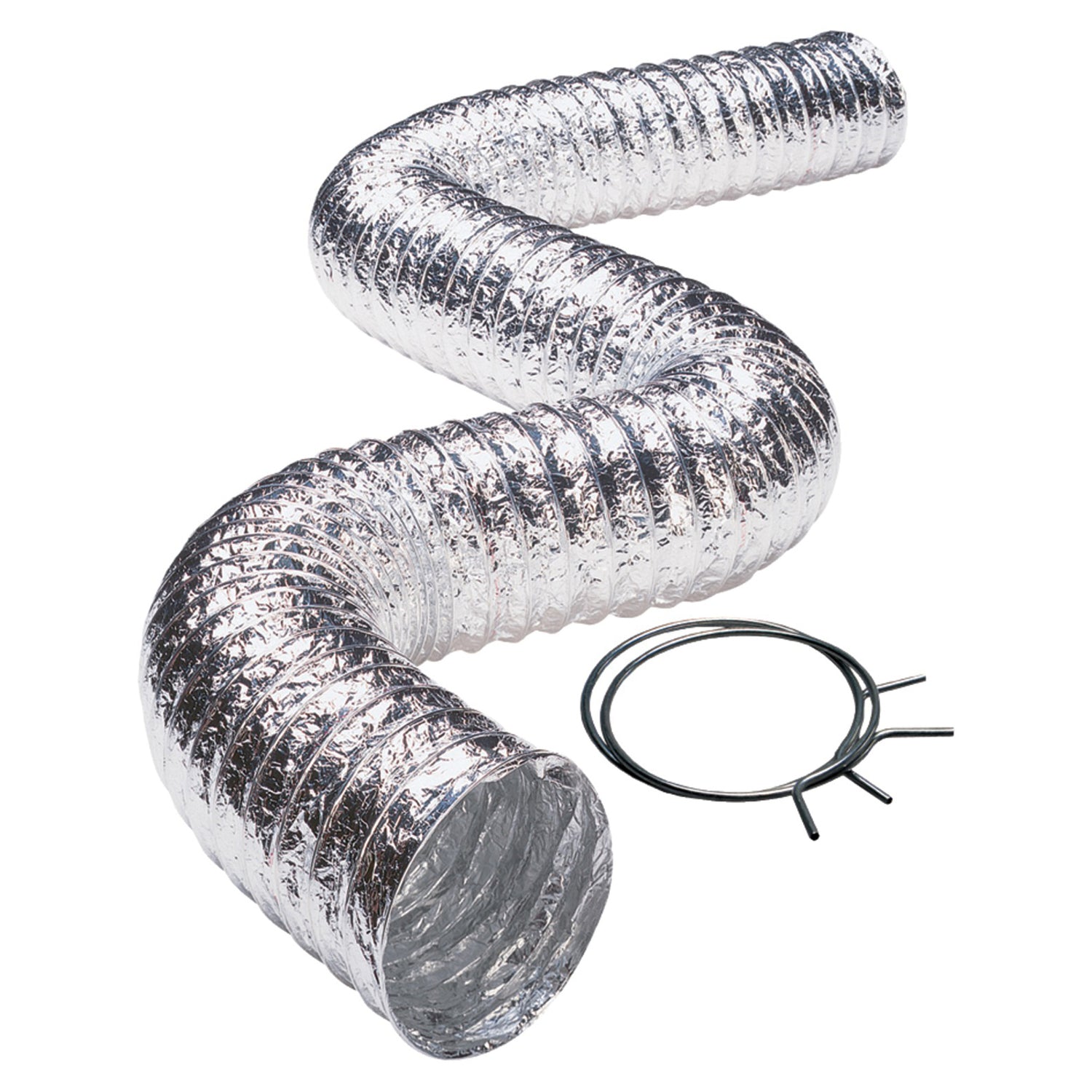 Deflecto 5' Flexible Aluminum Duct with Clamps - Non-Insulated Venting for HVAC and Bathrooms