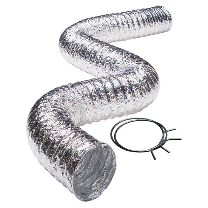 Deflecto 5' Flexible Aluminum Duct with Clamps - Non-Insulated Venting for HVAC and Bathrooms