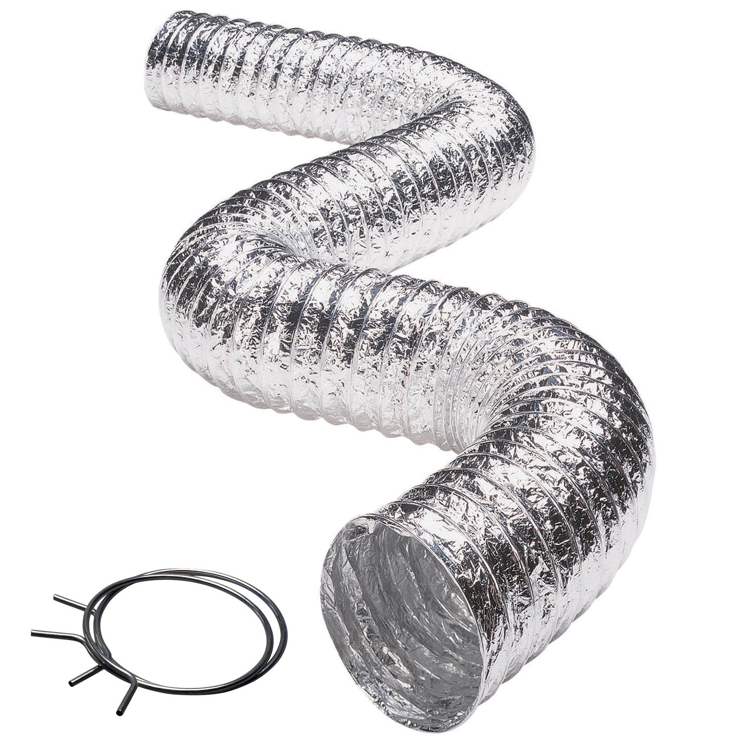 Deflecto 8 ft. Foil Duct with Clamps – Flexible 4-inch Ventilation Duct for HVAC and Bathroom Exhaust