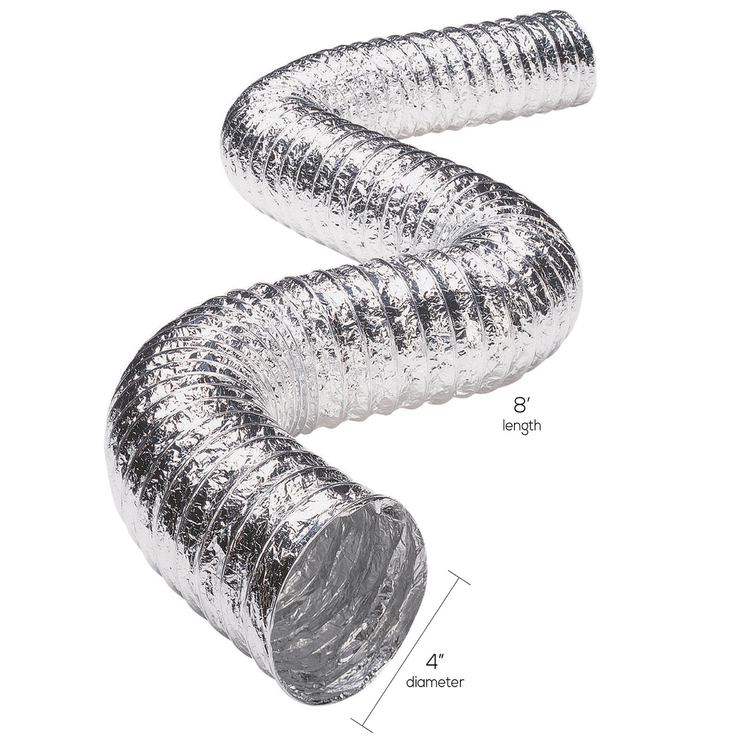 Deflecto 8 ft. Foil Duct with Clamps – Flexible 4-inch Ventilation Duct for HVAC and Bathroom Exhaust