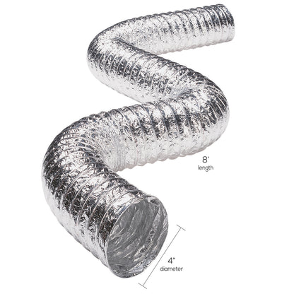 Deflecto 8 ft. Foil Duct with Clamps – Flexible 4-inch Ventilation Duct for HVAC and Bathroom Exhaust