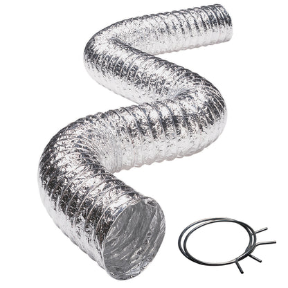 Deflecto 8 ft. Foil Duct with Clamps – Flexible 4-inch Ventilation Duct for HVAC and Bathroom Exhaust