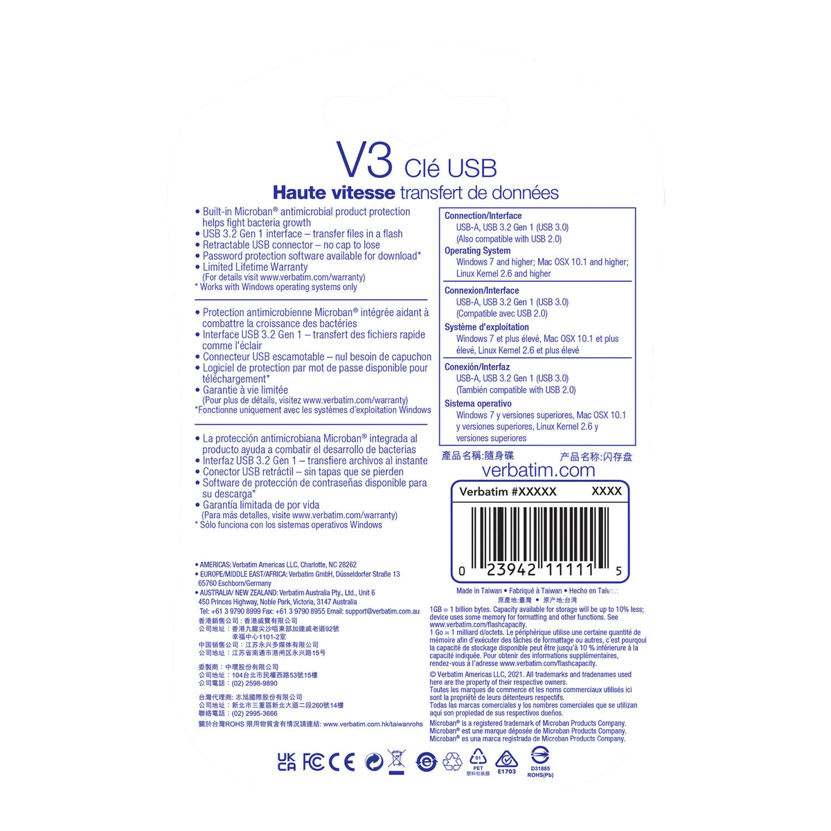 Verbatim 49189 128GB Store 'n' Go V3 USB Flash Drive, Gray