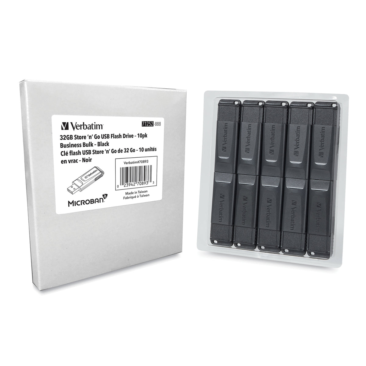 Verbatim 70893 32GB Retractable USB Flash Drives, 10-Pack