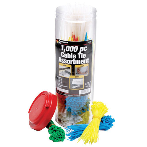 Performance Tool W2925 Cable Tie Assortment – 1000 Piece Set for Reliable Cable Management