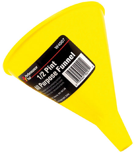 Performance Tool All Purpose Funnel 1/2 Pint - Versatile Automotive & Household Use