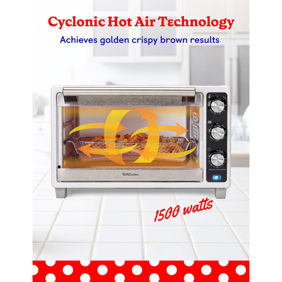 Betty Crocker BC-4637W 1,500-Watt Air Fryer Toaster Oven, White
