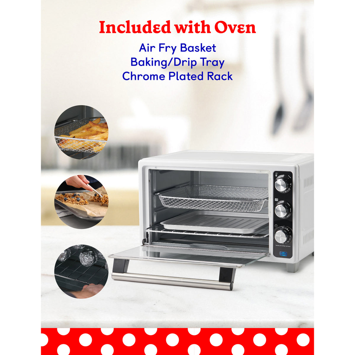 Betty Crocker BC-4637W 1,500-Watt Air Fryer Toaster Oven, White