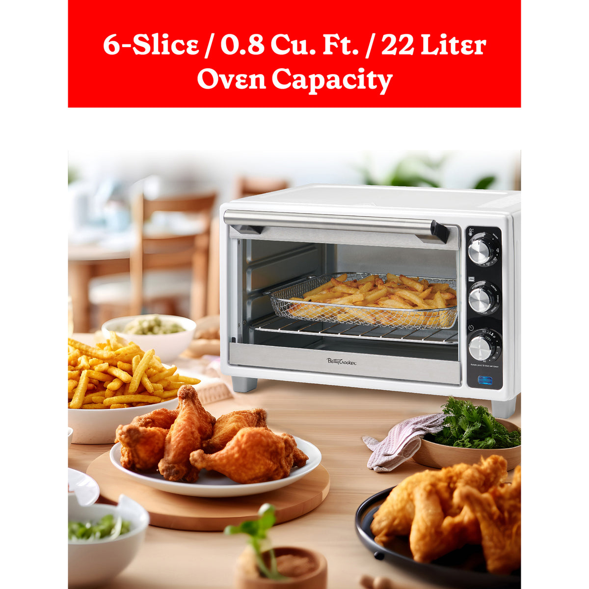 Betty Crocker BC-4637W 1,500-Watt Air Fryer Toaster Oven, White