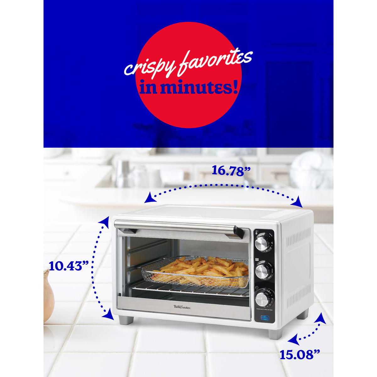 Betty Crocker BC-4637W 1,500-Watt Air Fryer Toaster Oven, White