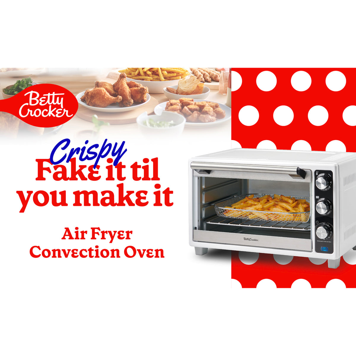 Betty Crocker BC-4637W 1,500-Watt Air Fryer Toaster Oven, White