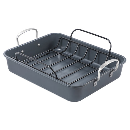BLACK+DECKER BDK400B Large Carbon Steel Turkey Roasting Pan with Rack