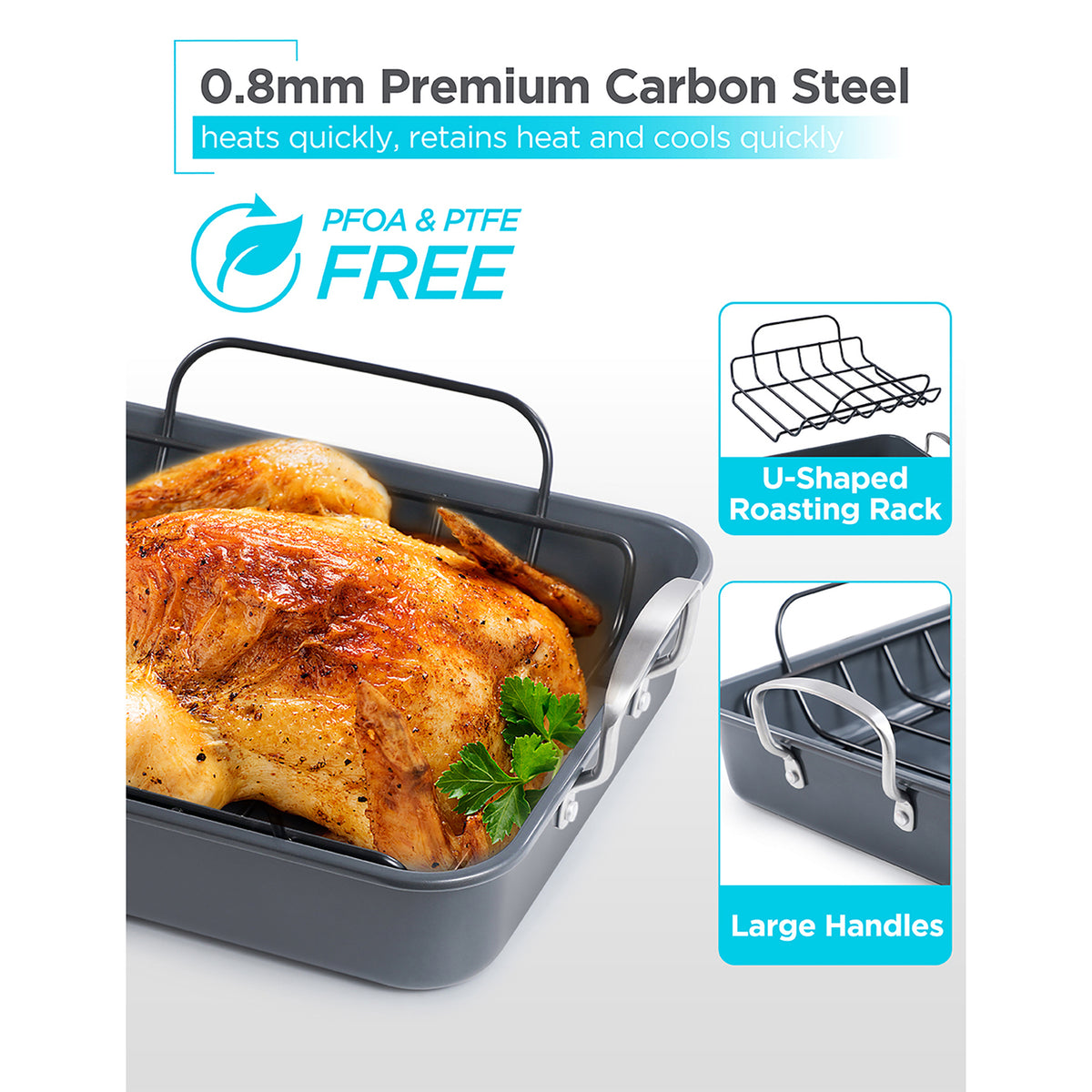 BLACK+DECKER BDK400B Large Carbon Steel Turkey Roasting Pan with Rack