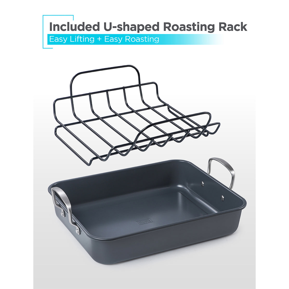 BLACK+DECKER BDK400B Large Carbon Steel Turkey Roasting Pan with Rack