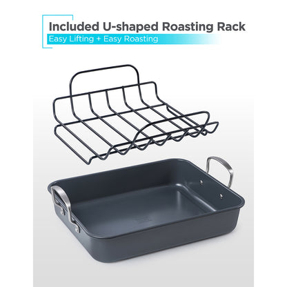 BLACK+DECKER BDK400B Large Carbon Steel Turkey Roasting Pan with Rack