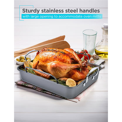 BLACK+DECKER BDK400B Large Carbon Steel Turkey Roasting Pan with Rack