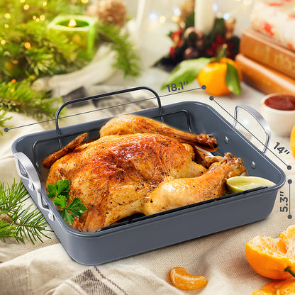 BLACK+DECKER BDK400B Large Carbon Steel Turkey Roasting Pan with Rack
