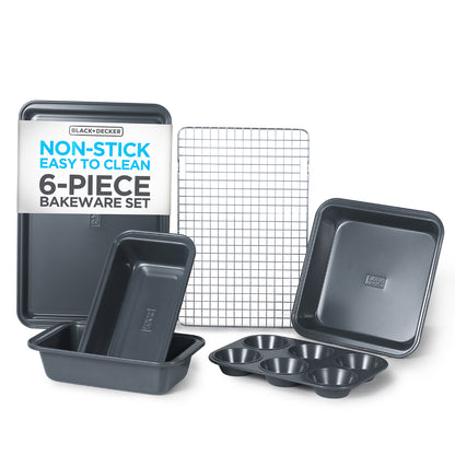 BLACK+DECKER BDK401B 6-Piece Carbon Steel Bakeware Set with Nonstick Coating
