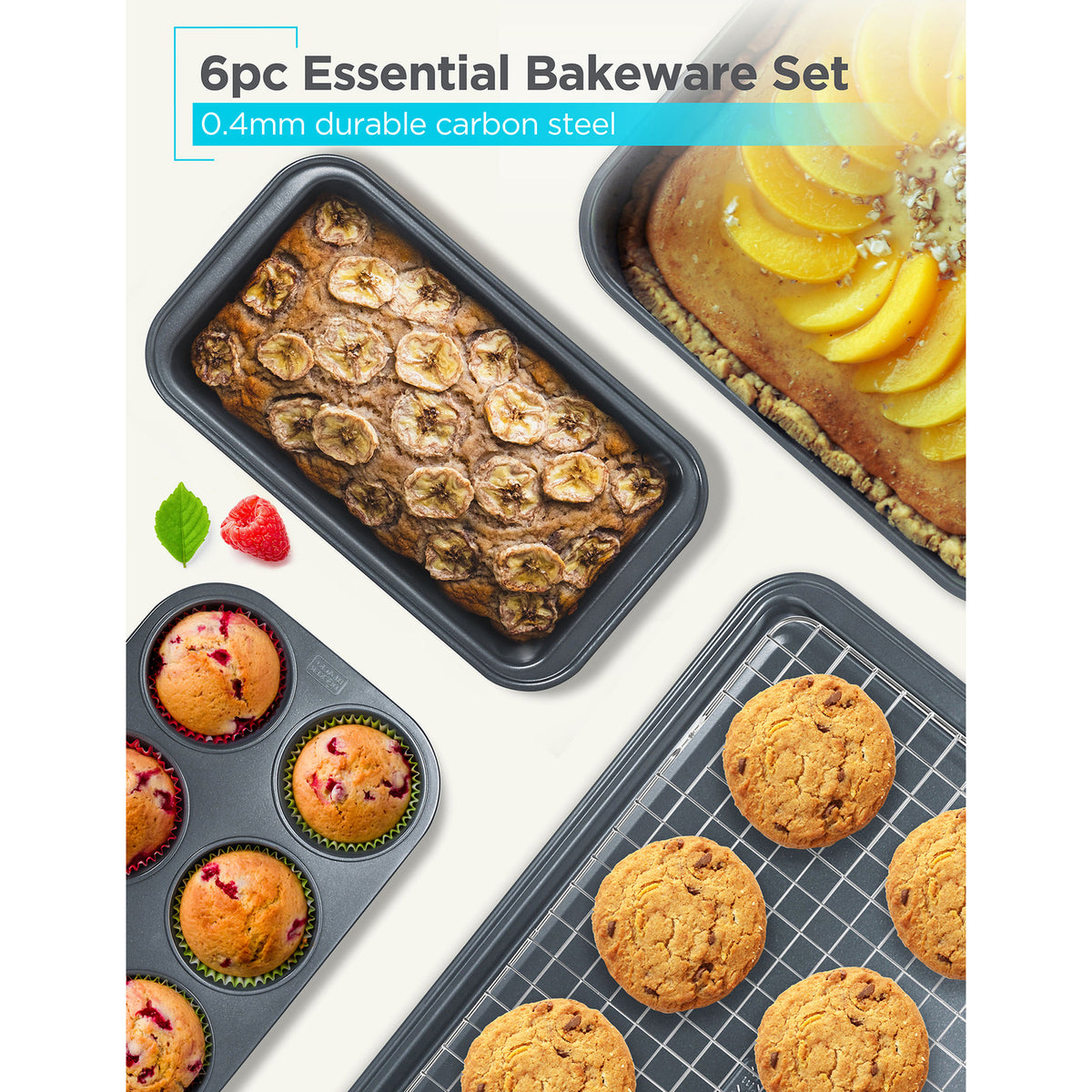 BLACK+DECKER BDK401B 6-Piece Carbon Steel Bakeware Set with Nonstick Coating