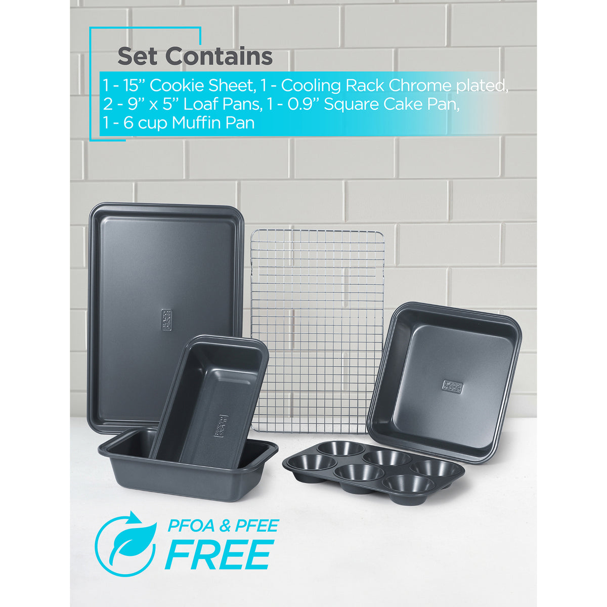 BLACK+DECKER BDK401B 6-Piece Carbon Steel Bakeware Set with Nonstick Coating