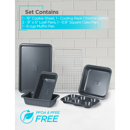 BLACK+DECKER BDK401B 6-Piece Carbon Steel Bakeware Set with Nonstick Coating