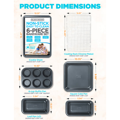 BLACK+DECKER BDK401B 6-Piece Carbon Steel Bakeware Set with Nonstick Coating